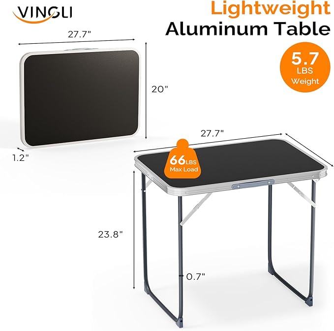 VINGLI 2.3FT Small Camping Table，Portable Camping Table with Carrying Handle - Photo 2