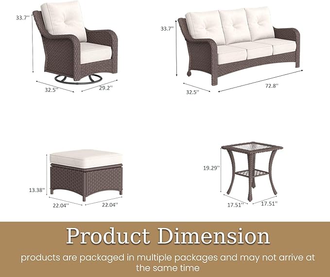 6 Piece Patio Furniture Set, All-Weather Wicker Outdoor Conversation Set with Swivel Rocking Chair and 6 Inch Thick - Photo 2