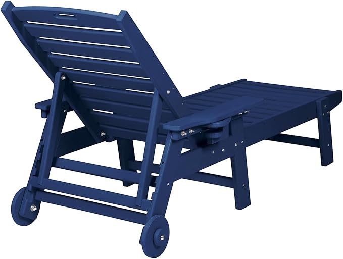 Lounge Chair Outdoor with Wood Texture, Oversized Chaise Lounge Chairs Outside with 5-Position Adjustable Backrest - Photo 4