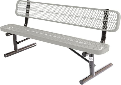 COATEDOUTDOORFURNITURE Heavy-Duty Portable Outdoor Bench Thermoplastic Coated, Expanded Metal, Commercial-Grade Seating, Made in America (Portable with Back, 6 Ft, Textured Grey)