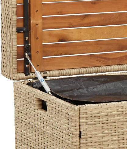 Acacia Wood and Poly Rattan Storage Bench with Waterproof Bag, 39.4 Inch Long Mix Beige and Brown Outdoor Seating for Patio Garden Entryway, Durable Weather-Resistant Modern