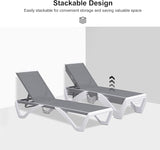PURPLE LEAF Patio Chaise Lounge Chair Set of 3 Outside Aluminum Plastic Stackable Tanning Chairs for Pool Sunbathing - Photo 5