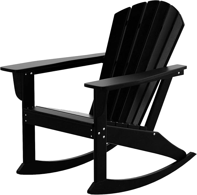 WO WESTIN OUTDOOR HDPE Altura Outdoor Rocking Poly Adirondack Chair, Black