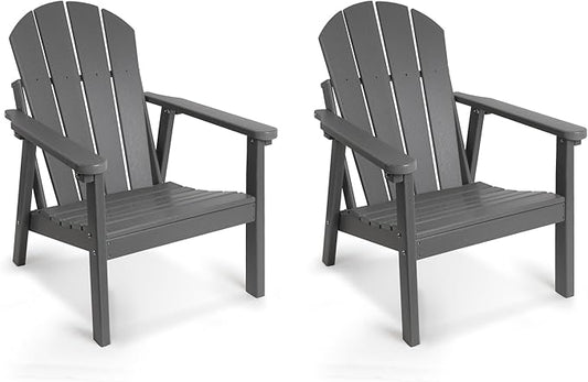 Adirondack Chair Set of 2, HDPE All Weather Adirondack Chairs, Fire Pit Chairs, Patio Chairs, Lawn Chairs. Perfect for Porch, Patio, Poolside, Deck.