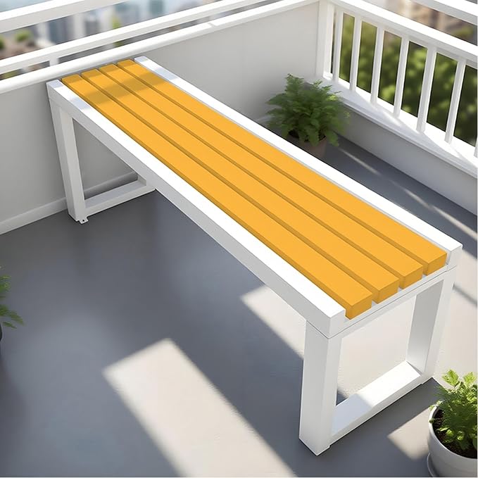 Garden Bench Wood Outdoor Benches All-Weather 2-Person Park Bench Patio Benches with Slatted Seat & Metal Legs, 3.3ft 3.9ft 4.9ft 5.9ft Backless Seat for Porch Lawn Yard(Yellow White,3.93ft)