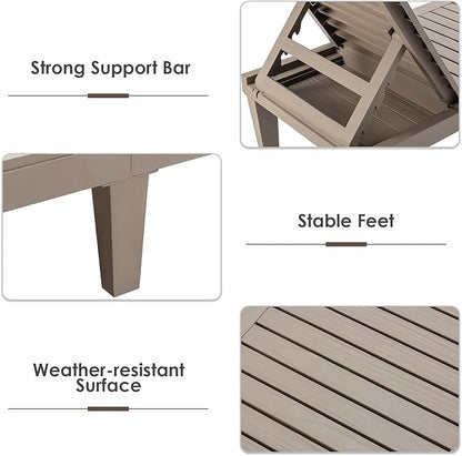 Giantex Lounge Chair, Outdoor Sun Tanning Chair with 5-Position Adjustable Backrest, Lightweight Design, Weather-Proof and Rust-Resistant, Pool Lounger for Patio, Beach, Balcony, Poolside (1, Khaki)