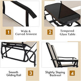 Giantex Patio Bench Glider Chair with Metal Frame, Center Tempered Glass Table - Photo 6
