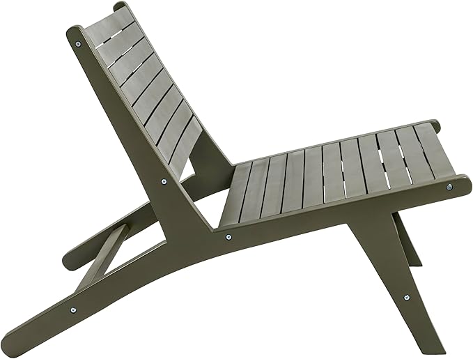 Eyely TAP2000D Virellan Mid-Century Modern Wood Armless Outdoor Lounge Chair, Contemporary, Bohemian, Coastal, Transitional, Rustic, Olive Green