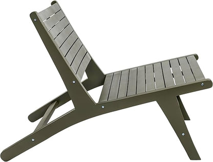 Eyely TAP2000D Virellan Mid-Century Modern Wood Armless Outdoor Lounge Chair, Contemporary, Bohemian, Coastal, Transitional, Rustic, Olive Green