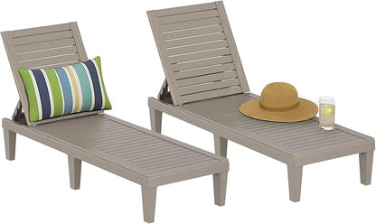 EasyUp Resin Chaise Lounge Chairs with 5-Position Backrest, UV & Fade-Resistant, Waterproof for Garden, Pool, Beach & Patio (Set of 2-Grey)