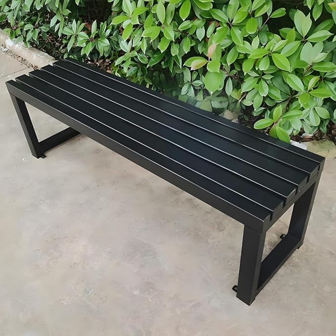 Outdoor Garden Bench 2-Person Metal Benches Patio Bench Weatherproof Park Seat Backless Chair Front Porch Seat Slatted Chair 3.3ft 3.9ft 4.9ft 5.9ft(Black,5.9ft)