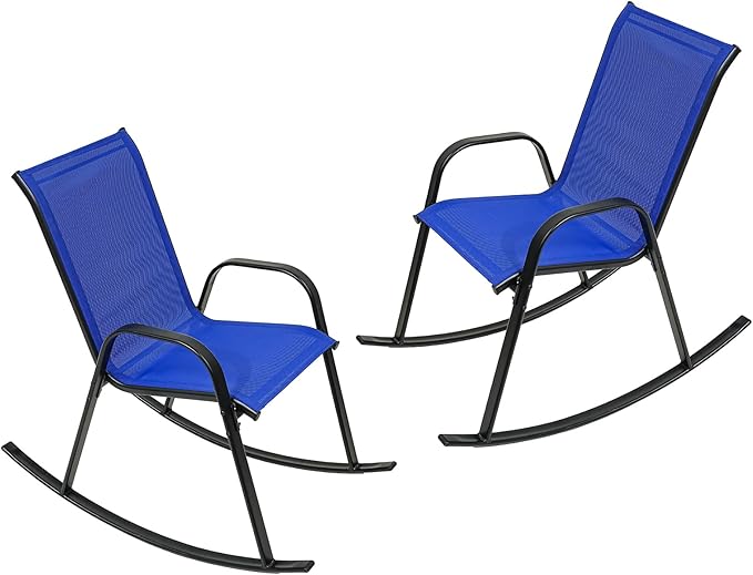 Outdoor Rocking Chairs with Backrest/Armrests-Assembly for Patio Lawn Garden Balcony Deck Camping Porch-Set of 2 (Navy Blue)