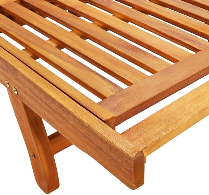 Red Acacia Wood Adjustable Chaise Lounge with Wheels & Cushion, 78.7"x23.6"x33.5", Outdoor Patio Recliner - Photo 6