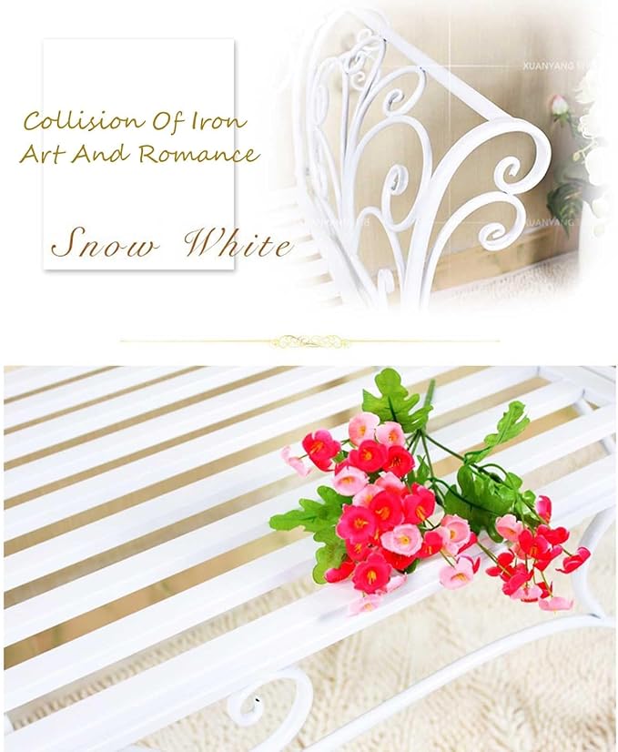 SYUFRE Outdoor Garden Bench Patio Furniture Chair Park Bench with Flower Pattern Backrest, Slatted Seat, Metal Bench Outdoor for Outdoor Porch, Lawn, Balcony, Backyard (Color : White)