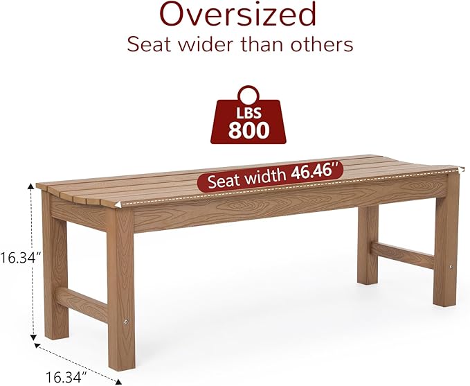 Stoog Outdoor Bench Set of 2, All-Weather HIPS Garden Bench with 800 lbs Weight Capacity, Never Rot or Fade, Teak