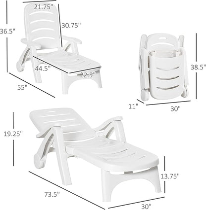 Outsunny Outdoor Chaise Lounge, 5 Level Adjustable Backrest Lounge Chair with Wheels, Folding Tanning Chair for Pool, Beach, Patio, Garden, White