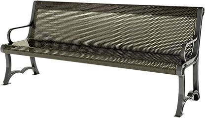 COATEDOUTDOORFURNITURE Heavy-Duty Outdoor Bench Thermoplastic Coated, Punched Steel, Commercial-Grade Garden Bench, Made in America (Portable with Back, 4 Ft, Textured Gold Vein)