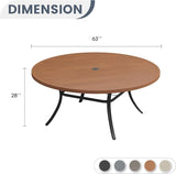 VICLLAX 63" Outdoor Patio Dining Table for 8-10, Metal Round Table with Umbrella Hole for Deck Lawn Garden Backyard - Photo 3