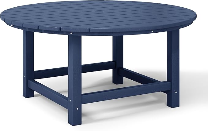 WestinTrends Malibu Low Outdoor HDPE Round Patio Coffee Table, Navy Blue - Photo 6