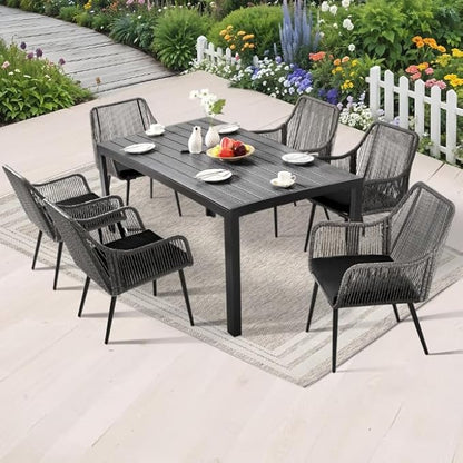 Patio Dining Chairs, Outdoor Dining Chairs with Armrest and Cushion Set of 6, Woven Twisted Wicker Rattan Chair, Modern Indoor Outdoor Seating for Garden, Lawn, Backyard, Grey