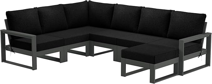 WestinTrends Montara 7-Piece Outdoor Modular L-Shaped Corner Patio Sectional Sofa Set, Black