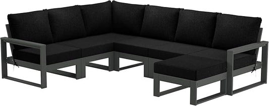 WestinTrends Montara 7-Piece Outdoor Modular L-Shaped Corner Patio Sectional Sofa Set, Black
