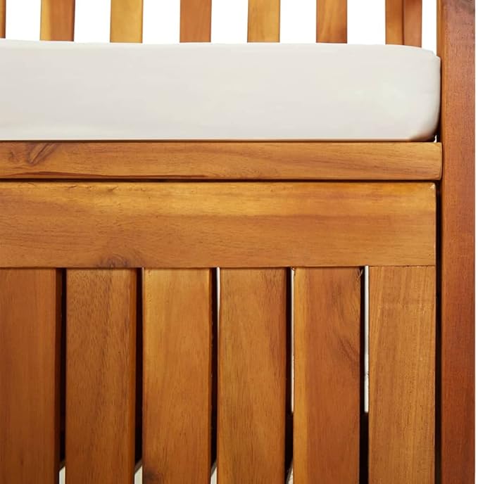 Solid Acacia Wood Storage Bench with Removable Cushion, Brown Indoor Outdoor Furniture for Patio Garden Hall, Durable Seating and Organizer