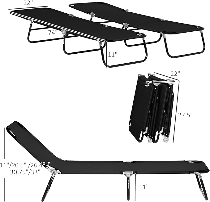 Outsunny 2 Piece Folding Chaise Lounge Pool Chairs, Outdoor Sun Tanning Chairs with 5-Level Reclining Back - Photo 3