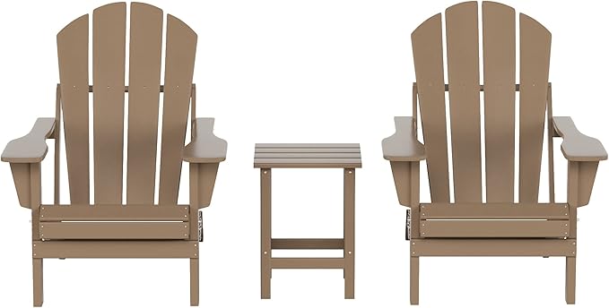 WO WESTIN OUTDOOR HDPE Laguna 3PC Outdoor Poly Adirondack Chair Set with Side Table, Weathered Wood