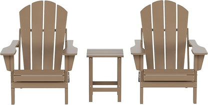 WO WESTIN OUTDOOR HDPE Laguna 3PC Outdoor Poly Adirondack Chair Set with Side Table, Weathered Wood