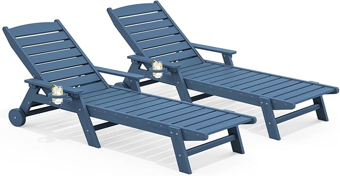 SERWALL Patio Chaise Lounge Chair Set of 2, 78'' Long 5-Positions Adjustable HDPE Outdoor Lounger for Pool - Photo 1
