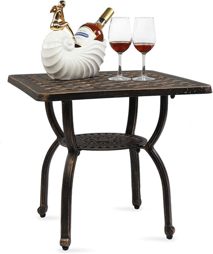 Outdoor Cast Aluminum Side Table End Table,Cast Aluminum Side Table,Anti-Rust Outdoor End Table,Patio Coffee Bistro Table for Indoor,Garden,Porch,Balcony(Square Antique Bronze)