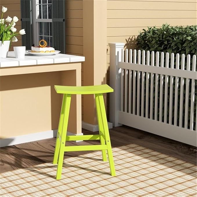 Costaelm All-Weather Outdoor Bar Stools, 29" Height Patio Stools & Bar Chairs, Adirondack Poly Patio Bar Stool for Patio, Deck, Kitchen Counter and Garden, Lime