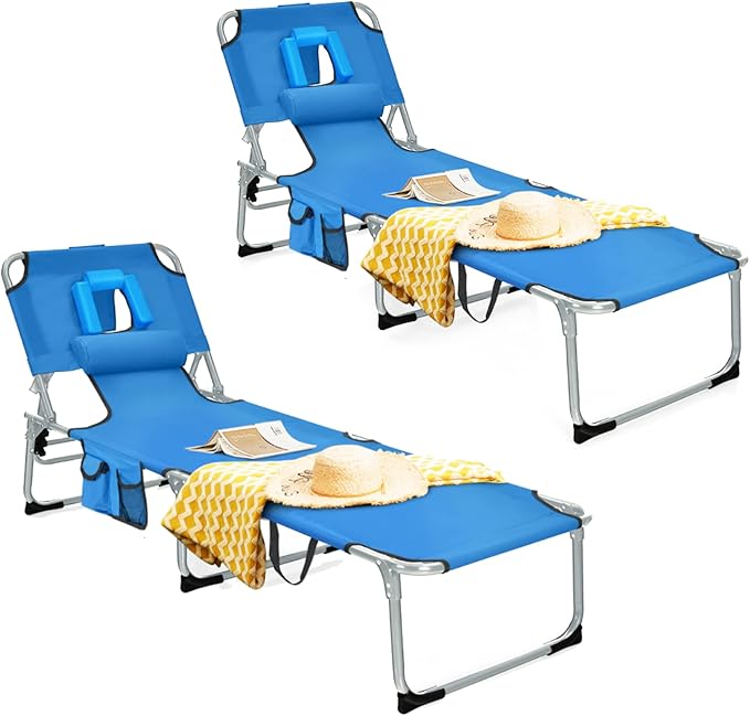 Tangkula Tanning Chair with Face Hole, Patio Folding Adjustable Reclining Beach Sunbathing Lounge Chair with Side Pocket, Portable Face Down Chaise Lounge for Outdoor Backyard Poolside (2)
