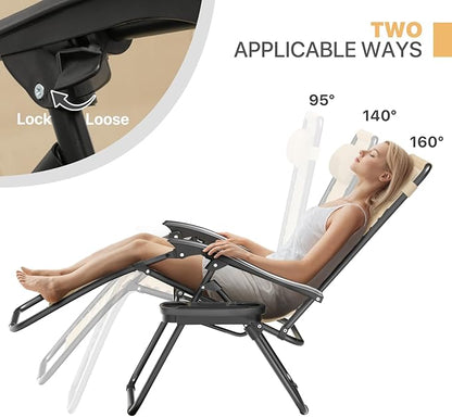 Magshion Zero Gravity Lounge Chair, Adjustable Folding Recliner with Cup Holder Side Tray & Removable Headrest Pillow, Portable Outdoor Patio Lounger for Camping, Beach, Lawn, Backyard