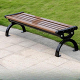 LITFAD Outdoor Bench Modern Park Bench with Corrosion Resistant Metal Frame, Dark Brown Wooden Seating Without Backrest - Photo 1