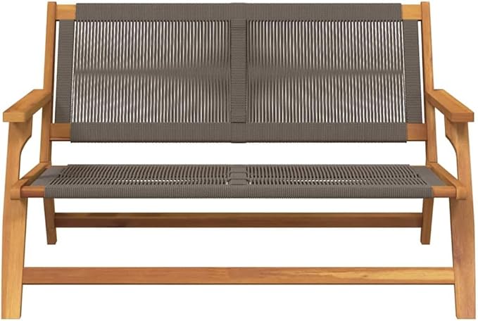 Modern Outdoor Bench, Solid Acacia Wood Garden Furniture Set Grey 48 x 30 x 29 Inches, Weather-Resistant Patio Seating for Backyard, Porch, 2-Person Heavy Duty Bench with Easy Assembly