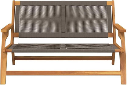 Modern Outdoor Bench, Solid Acacia Wood Garden Furniture Set Grey 48 x 30 x 29 Inches, Weather-Resistant Patio Seating for Backyard, Porch, 2-Person Heavy Duty Bench with Easy Assembly