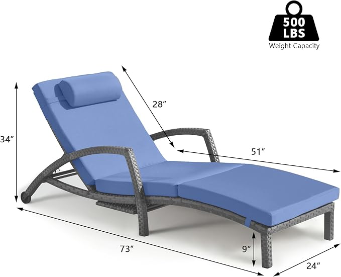 Chaise Lounge Chairs Outdoor Set of 4, Comfy Outside Wicker Patio Pool Lounge Chair w/ 5 Adjustable Back Angle, Cup Holder, Thicken Cushion
