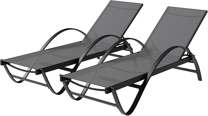 Shintenchi Patio Chaise Lounge Set of 2, Pool Chaise Lounge with Arm, Outdoor Lounge Chair with 5 Adjustable Backrest - Photo 1