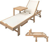 JONATHAN Y Trabuco Coastal Modern Acacia Wood Mesh 5-Position Outdoor Foldable Chaise Lounge Set with Side Table - Photo 1