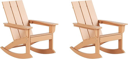 WestinTrends Ashore Patio Rocking Chairs Set of 2, All Weather Poly Lumber Plank Adirondack Rocker Chair, Modern Farmhouse Outdoor Rocking Chairs for Porch Garden Backyard and Indoor, Teak