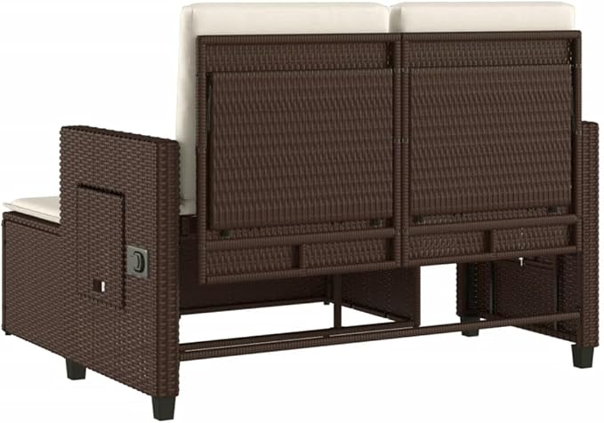 Garden Bench Deck Bench Reclining Patio Bench with Cushions Brown Poly Rattan - Photo 8