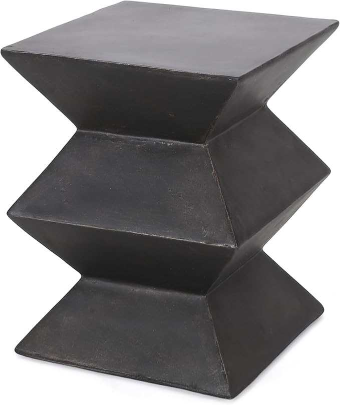 Outdoor Concrete Side Table Faux Stone End Table, Square Outdoor Accent Tables, Garden Stool Plant Stand for Porch, Backyard Patio Black