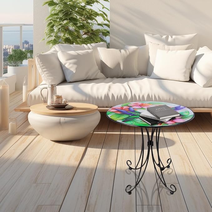 18 Inch Outdoor Side Table, Hummingbird Metal Accent Table, Indoor Small Round End Table - Photo 6