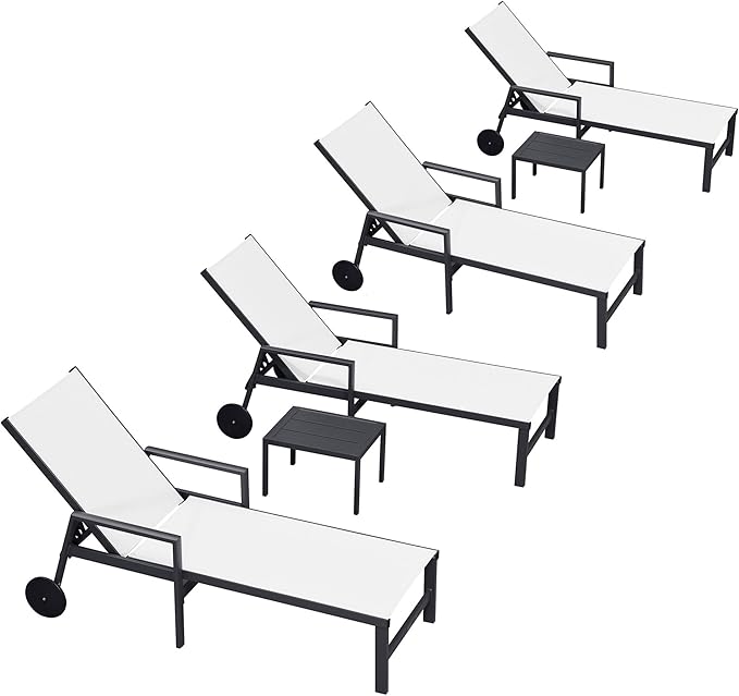 PURPLE LEAF Outdoor Chaise Lounge Set for 4 Aluminum Patio Chaise Lounger Chairs with Armrest and Wheels Adjustable - Photo 1
