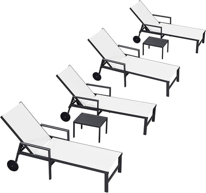 PURPLE LEAF Outdoor Chaise Lounge Set for 4 Aluminum Patio Chaise Lounger Chairs with Armrest and Wheels Adjustable Pool Chaise Lounge Chair for Beach Yard Poolside Table Included, Line
