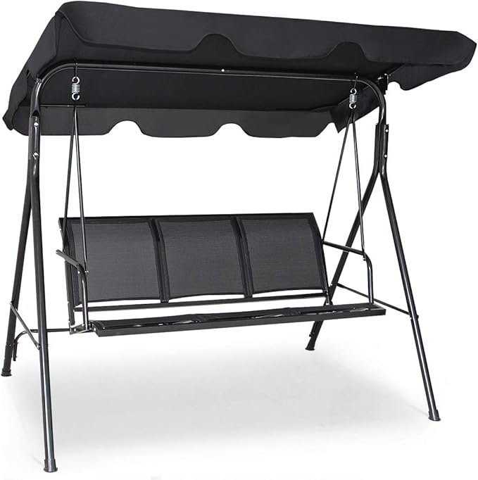 TANGKULA 3 Person Patio Swing, Steel Frame with Polyester Angle Adjustable Canopy, All Weather Resistant Swing Bench - Photo 1