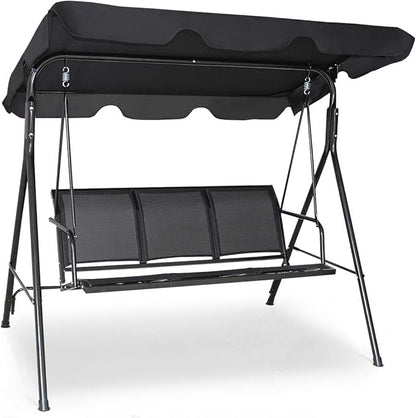 TANGKULA 3 Person Patio Swing, Steel Frame with Polyester Angle Adjustable Canopy, All Weather Resistant Swing Bench, Suitable for Patio, Garden, Poolside, Balcony (Black)
