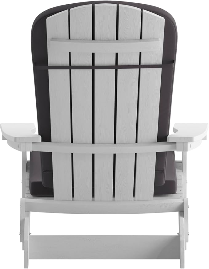 Flash Furniture Charlestown Folding Adirondack Chairs Poly Resin Frame-All-Weather Cushions-Indoor/Outdoor Use, Set of 2, White/Gray